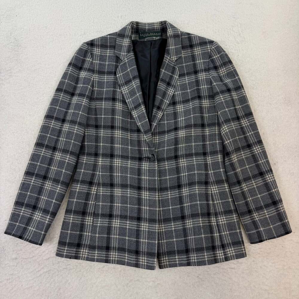 Vintage Harve Benard Wool Gray Plaid Preppy Academia One Button Blazer